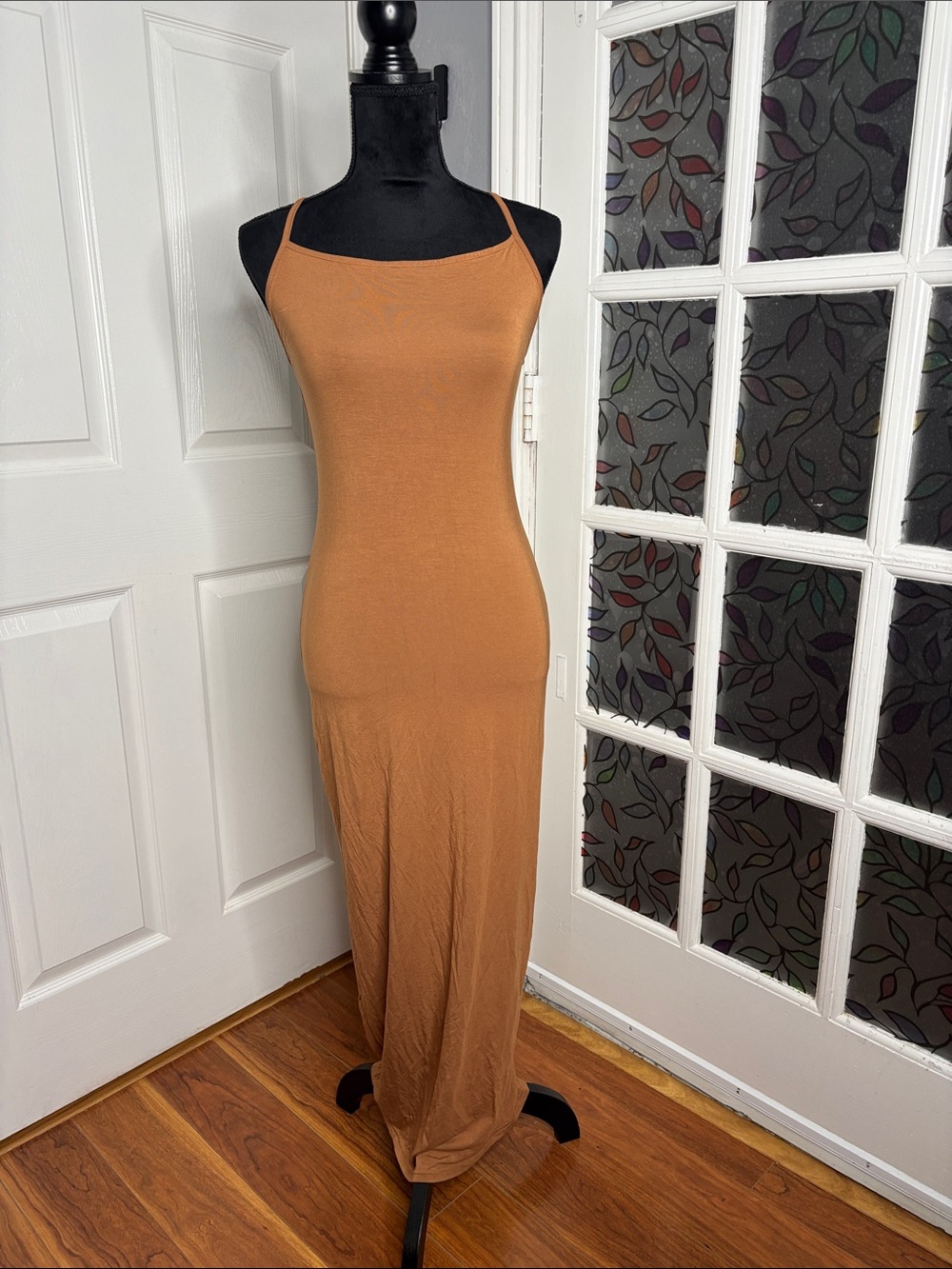 SHEIN Camel-Brown Maxi Slip Dress with Thin Straps